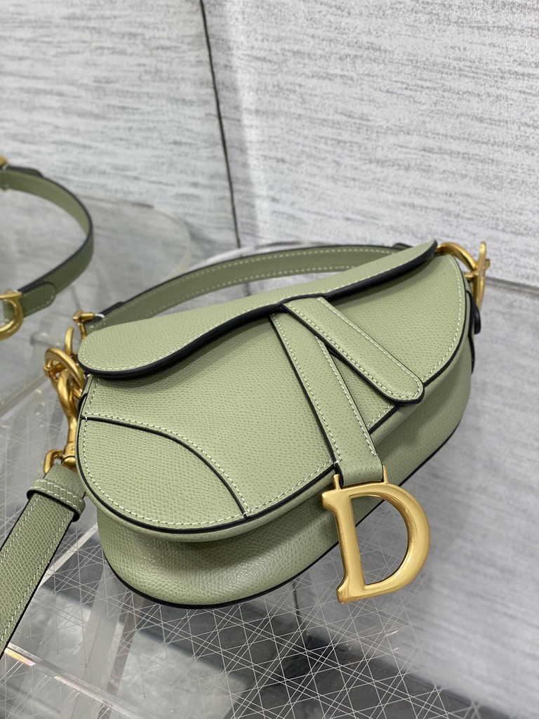 Dior Mini Saddle Bag with Strap M0456 Green Grained Calfskin