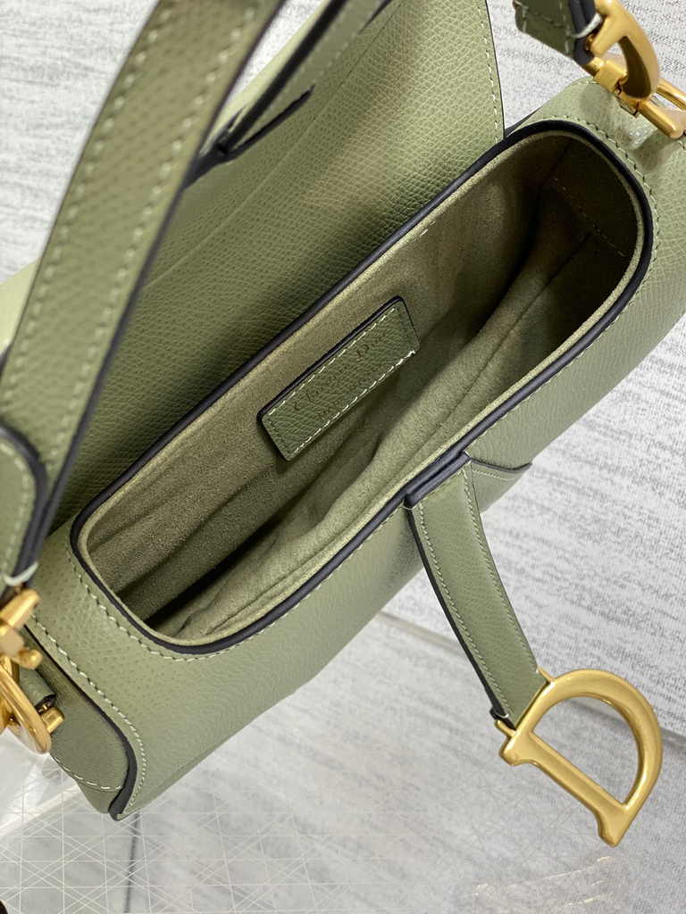 Dior Mini Saddle Bag with Strap M0456 Green Grained Calfskin