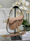 Dior Mini Saddle Bag with Strap M0456 Pink Grained Calfskin