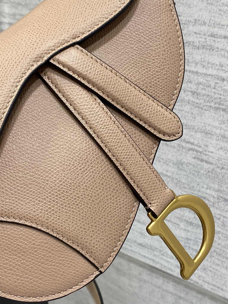 Dior Mini Saddle Bag with Strap M0456 Pink Grained Calfskin