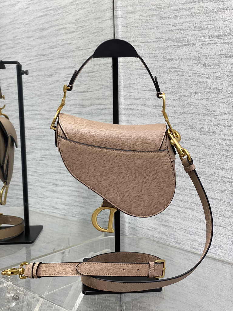 Dior Mini Saddle Bag with Strap M0456 Pink Grained Calfskin