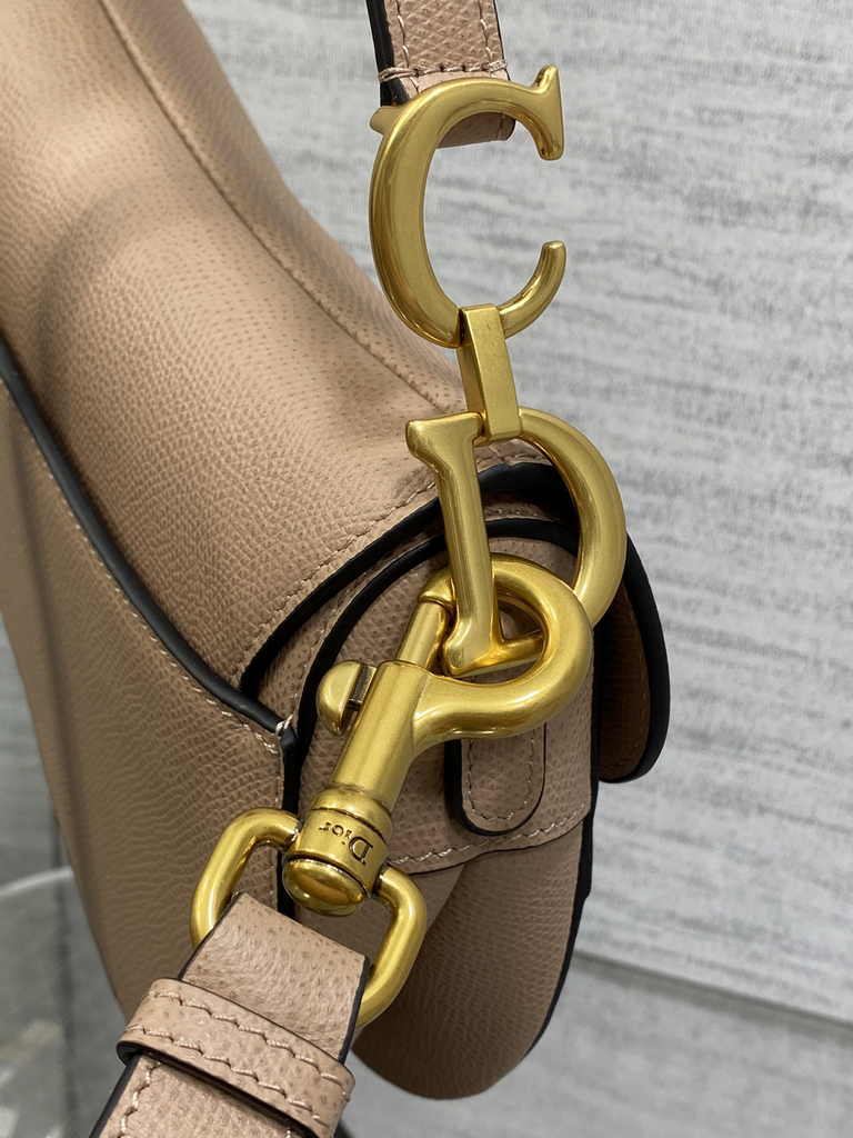 Dior Mini Saddle Bag with Strap M0456 Pink Grained Calfskin
