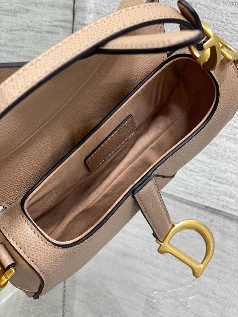 Dior Mini Saddle Bag with Strap M0456 Pink Grained Calfskin