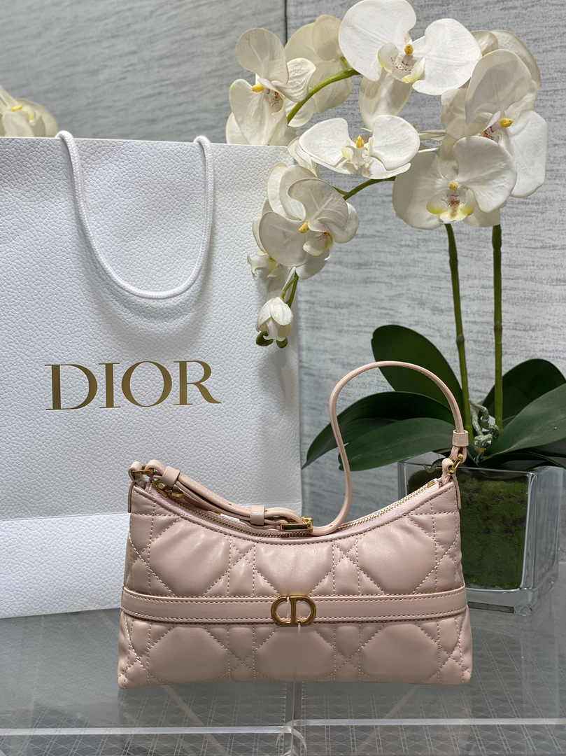 Miss Caro Mini Hobo Shoulder Bag S5232 Powder Pink Macrocannage Lambskin - Default Title - View 1