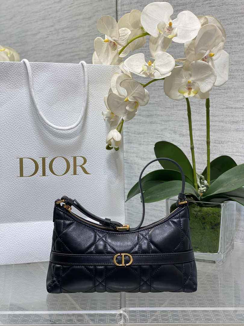 Miss Caro Mini Hobo Shoulder Bag S5232 Black Macrocannage Lambskin - Default Title - View 1