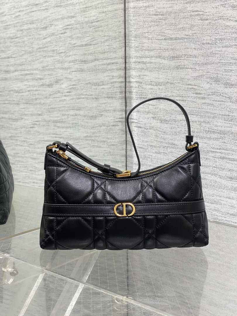 Miss Caro Mini Hobo Shoulder Bag S5232 Black Macrocannage Lambskin - Default Title - View 2