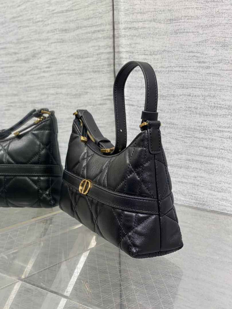 Miss Caro Mini Hobo Shoulder Bag S5232 Black Macrocannage Lambskin - Default Title - View 3