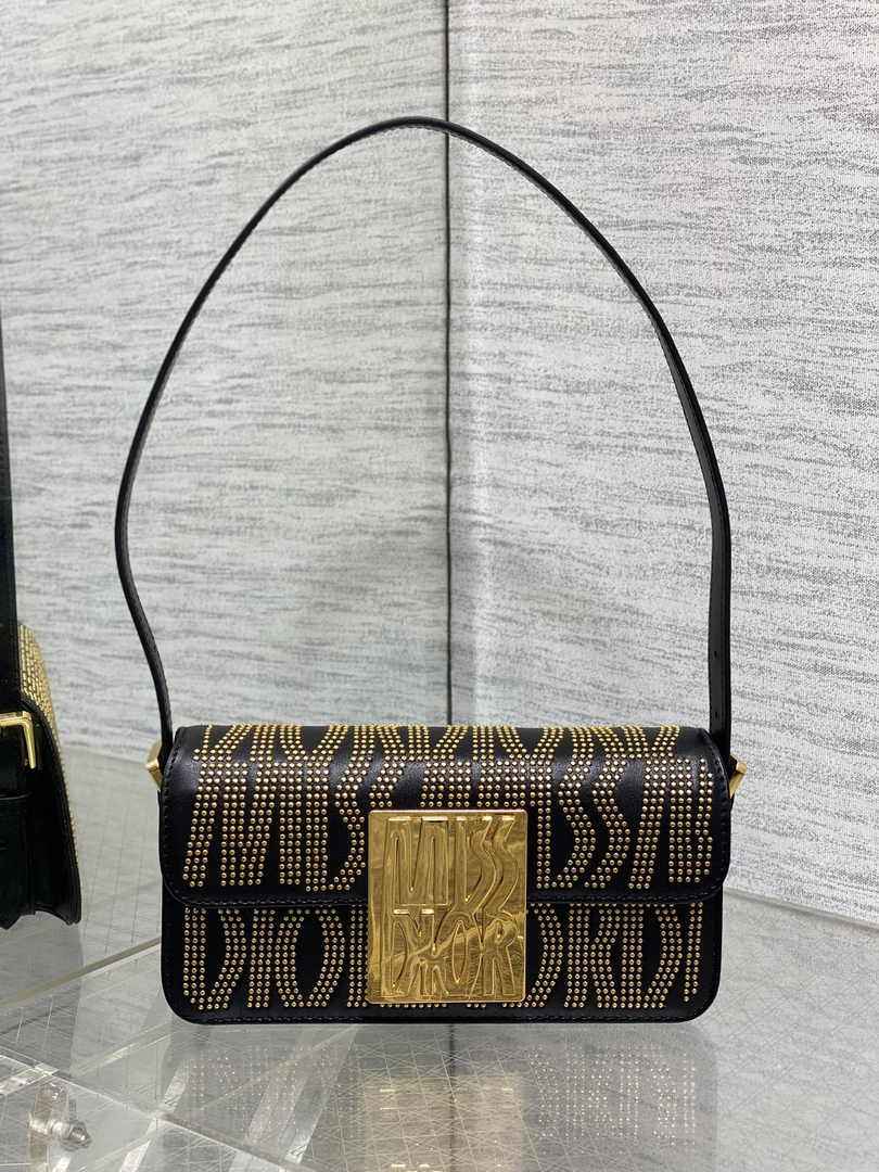 Miss Dior Flap Bag M2610 Black Miss Dior Allover Calfskin with Gold-Finish Studs - Default Title - View 2