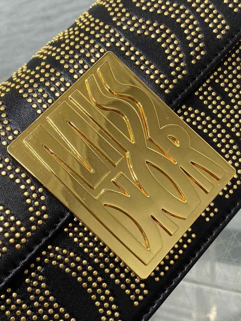 Miss Dior Flap Bag M2610 Black Miss Dior Allover Calfskin with Gold-Finish Studs - Default Title - View 4