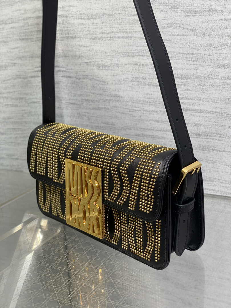 Miss Dior Flap Bag M2610 Black Miss Dior Allover Calfskin with Gold-Finish Studs - Default Title - View 6