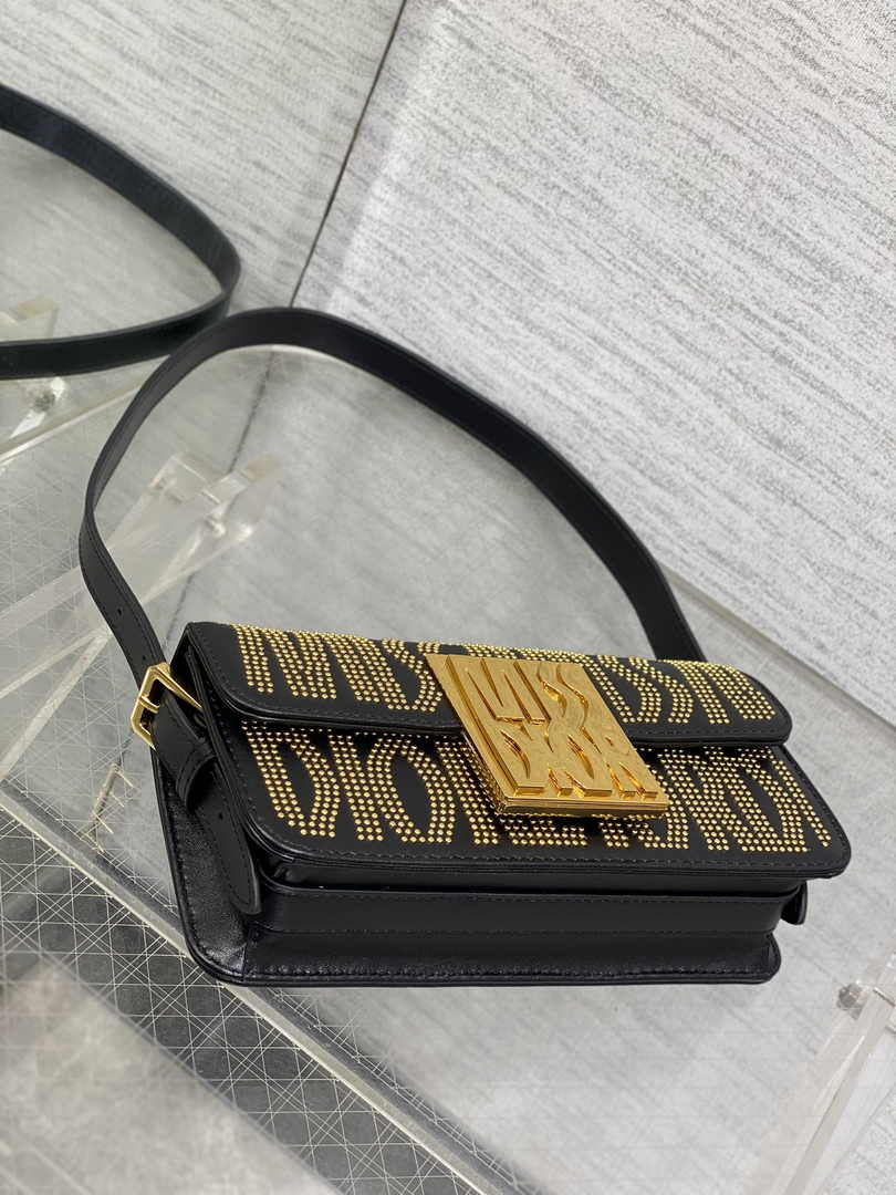 Miss Dior Flap Bag M2610 Black Miss Dior Allover Calfskin with Gold-Finish Studs - Default Title - View 8