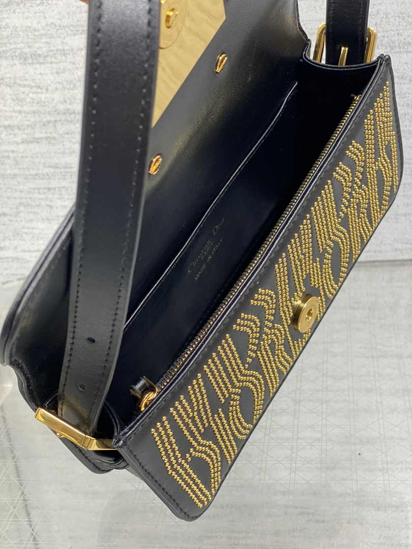 Miss Dior Flap Bag M2610 Black Miss Dior Allover Calfskin with Gold-Finish Studs - Default Title - View 9