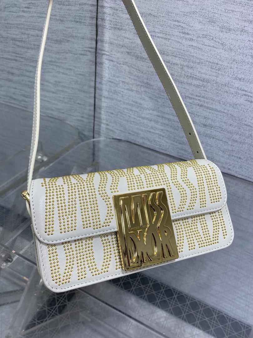 Miss Dior Flap Bag M2610 Beige Miss Dior Allover Calfskin with Gold-Finish Studs - Default Title - View 2