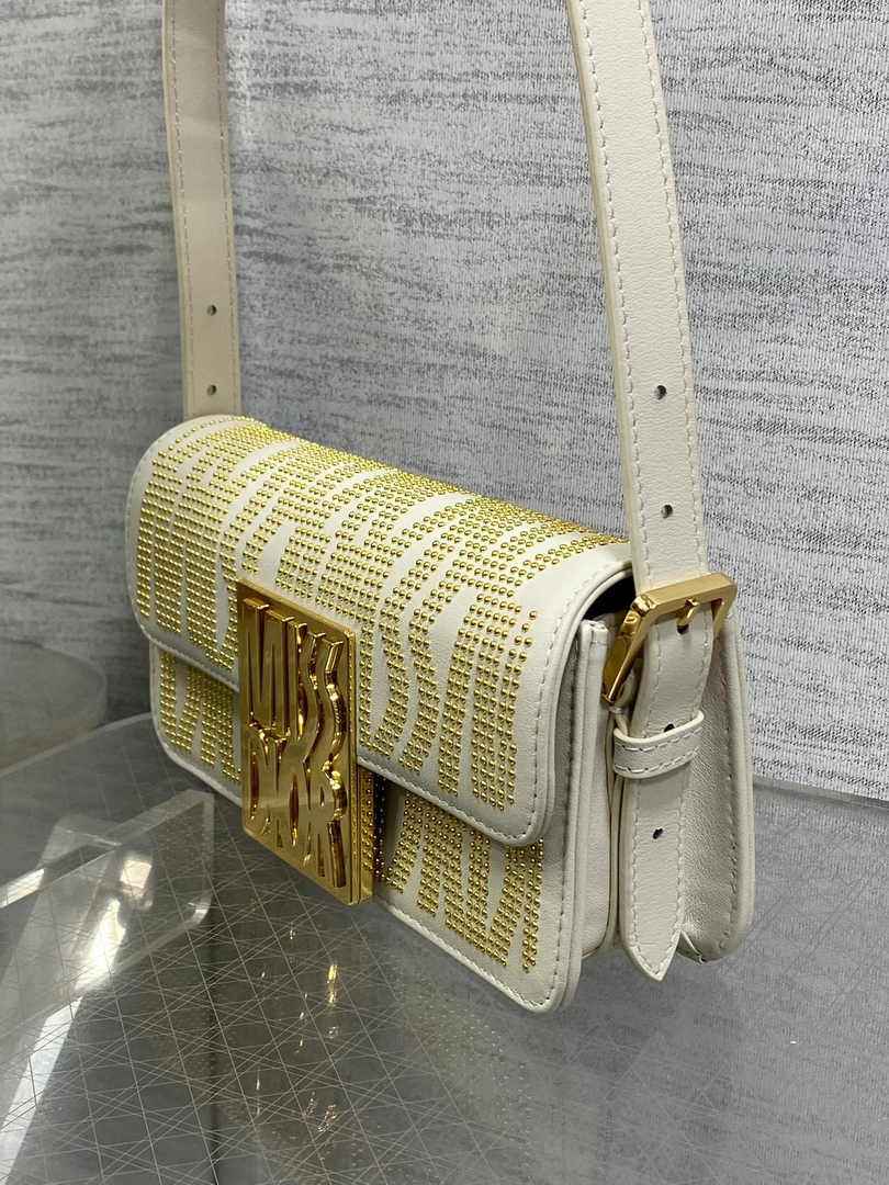 Miss Dior Flap Bag M2610 Beige Miss Dior Allover Calfskin with Gold-Finish Studs - Default Title - View 4