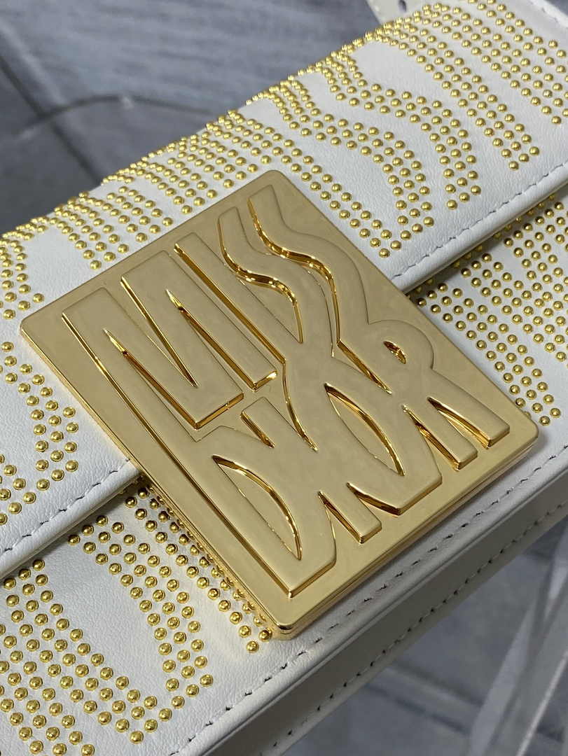 Miss Dior Flap Bag M2610 Beige Miss Dior Allover Calfskin with Gold-Finish Studs - Default Title - View 9