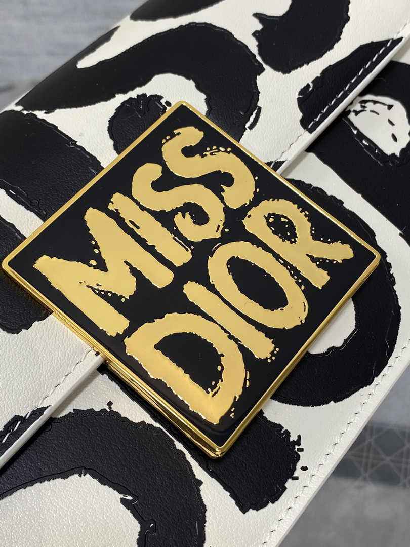 Miss Dior Flap Bag M2610 White and Black Miss Dior Graffiti Printed Calfskin - Default Title - View 4