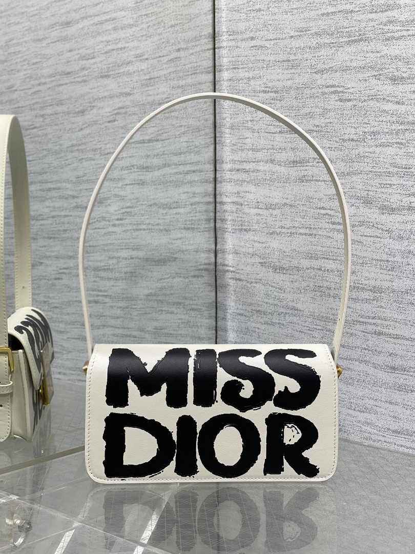 Miss Dior Flap Bag M2610 White and Black Miss Dior Graffiti Printed Calfskin - Default Title - View 5