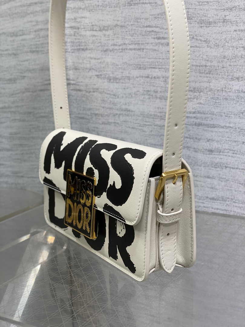 Miss Dior Flap Bag M2610 White and Black Miss Dior Graffiti Printed Calfskin - Default Title - View 6