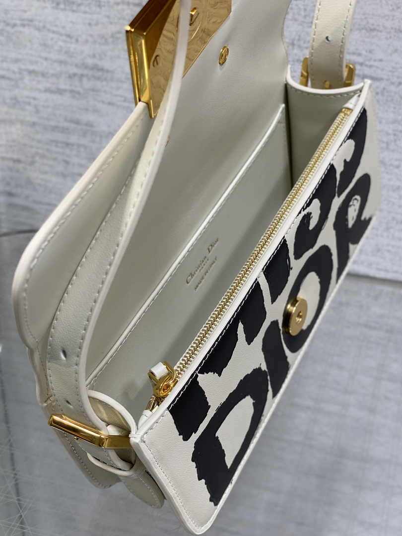 Miss Dior Flap Bag M2610 White and Black Miss Dior Graffiti Printed Calfskin - Default Title - View 9