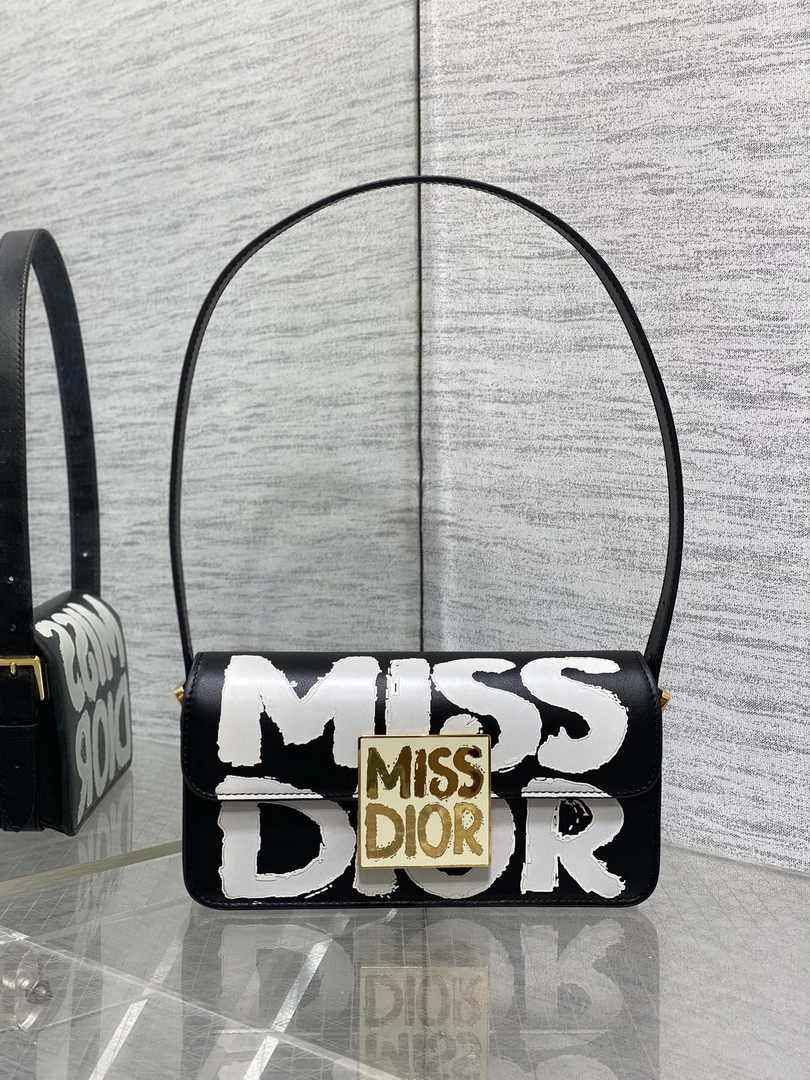 Miss Dior Flap Bag M2610 Black and White Miss Dior Graffiti Printed Calfskin - Default Title - View 2