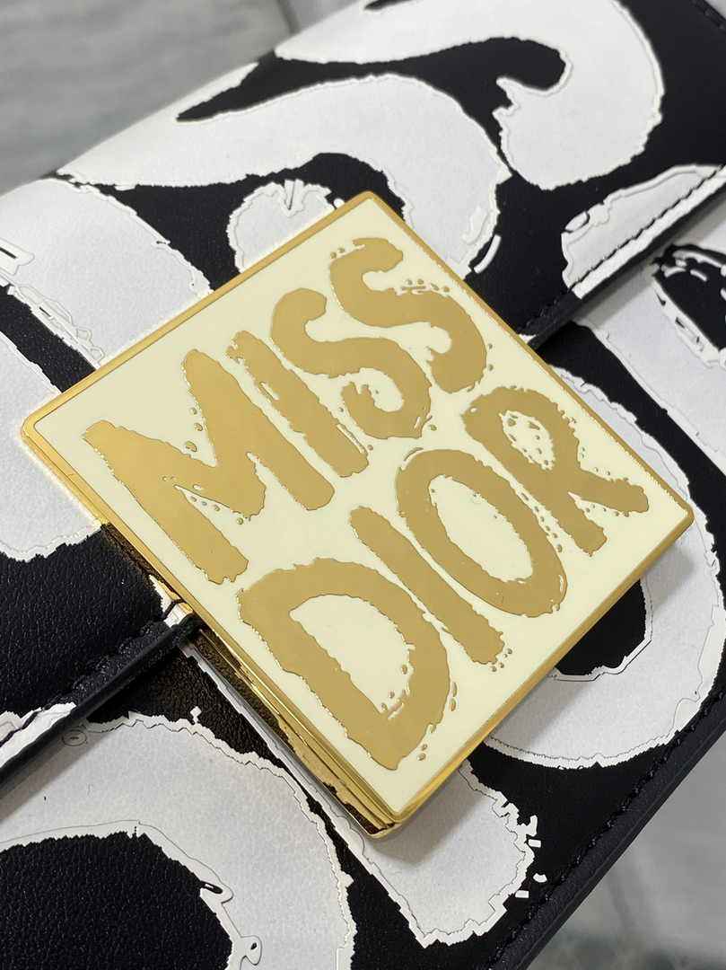 Miss Dior Flap Bag M2610 Black and White Miss Dior Graffiti Printed Calfskin - Default Title - View 4