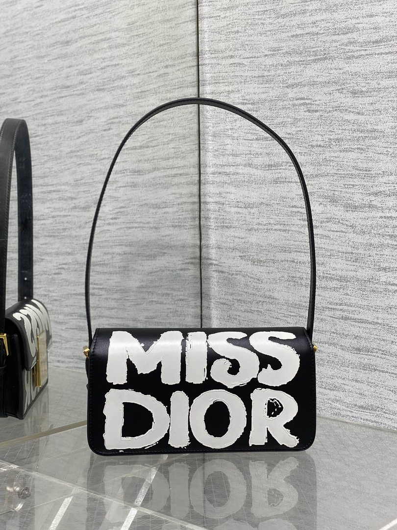 Miss Dior Flap Bag M2610 Black and White Miss Dior Graffiti Printed Calfskin - Default Title - View 5