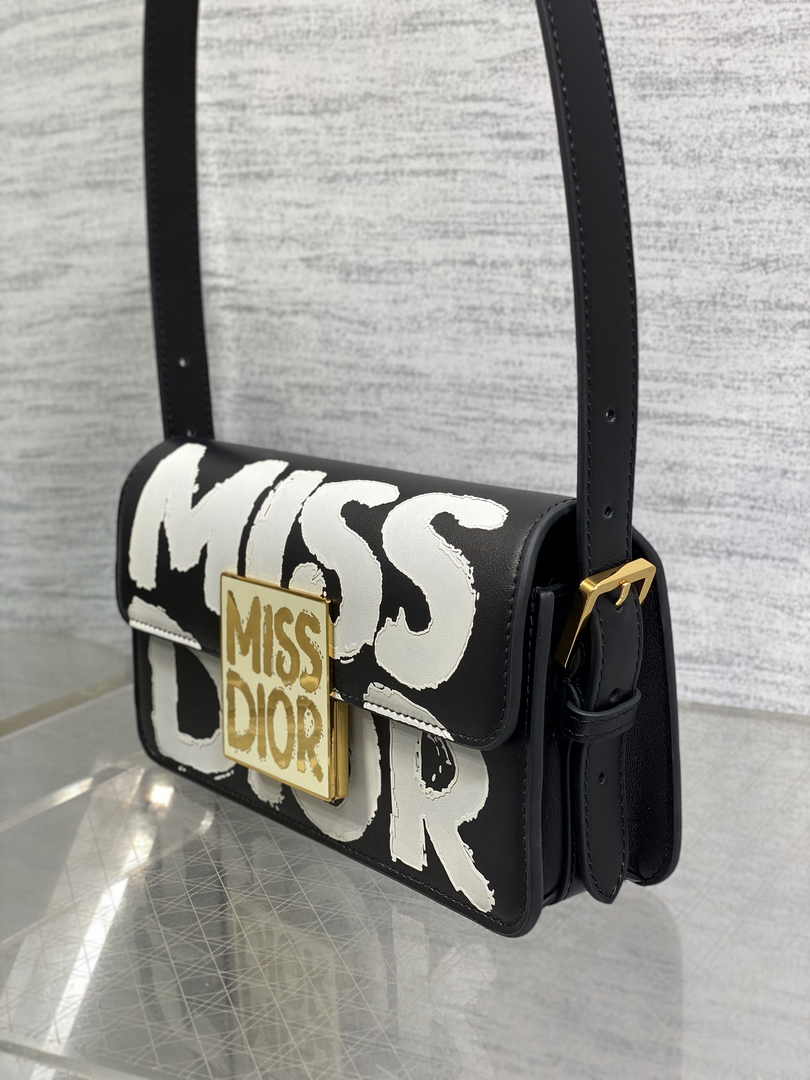Miss Dior Flap Bag M2610 Black and White Miss Dior Graffiti Printed Calfskin - Default Title - View 6