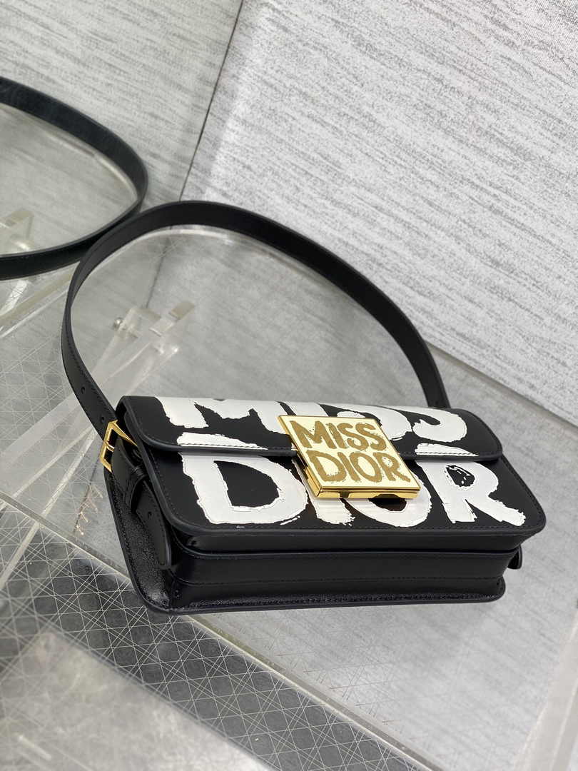 Miss Dior Flap Bag M2610 Black and White Miss Dior Graffiti Printed Calfskin - Default Title - View 8