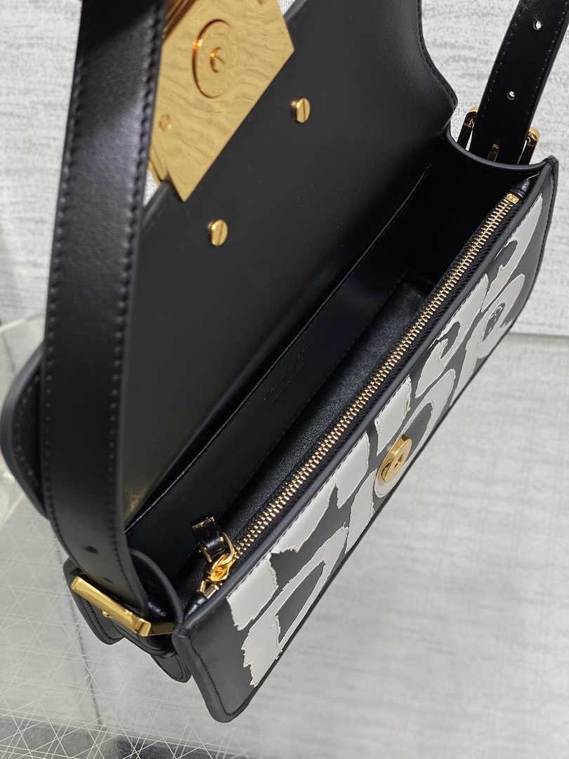 Miss Dior Flap Bag M2610 Black and White Miss Dior Graffiti Printed Calfskin - Default Title - View 9