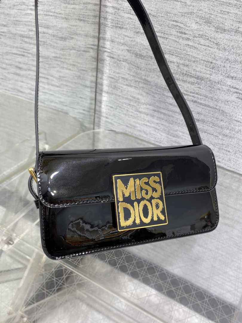 Miss Dior Flap Bag M2610 Black Patent Calfskin - Default Title - View 3