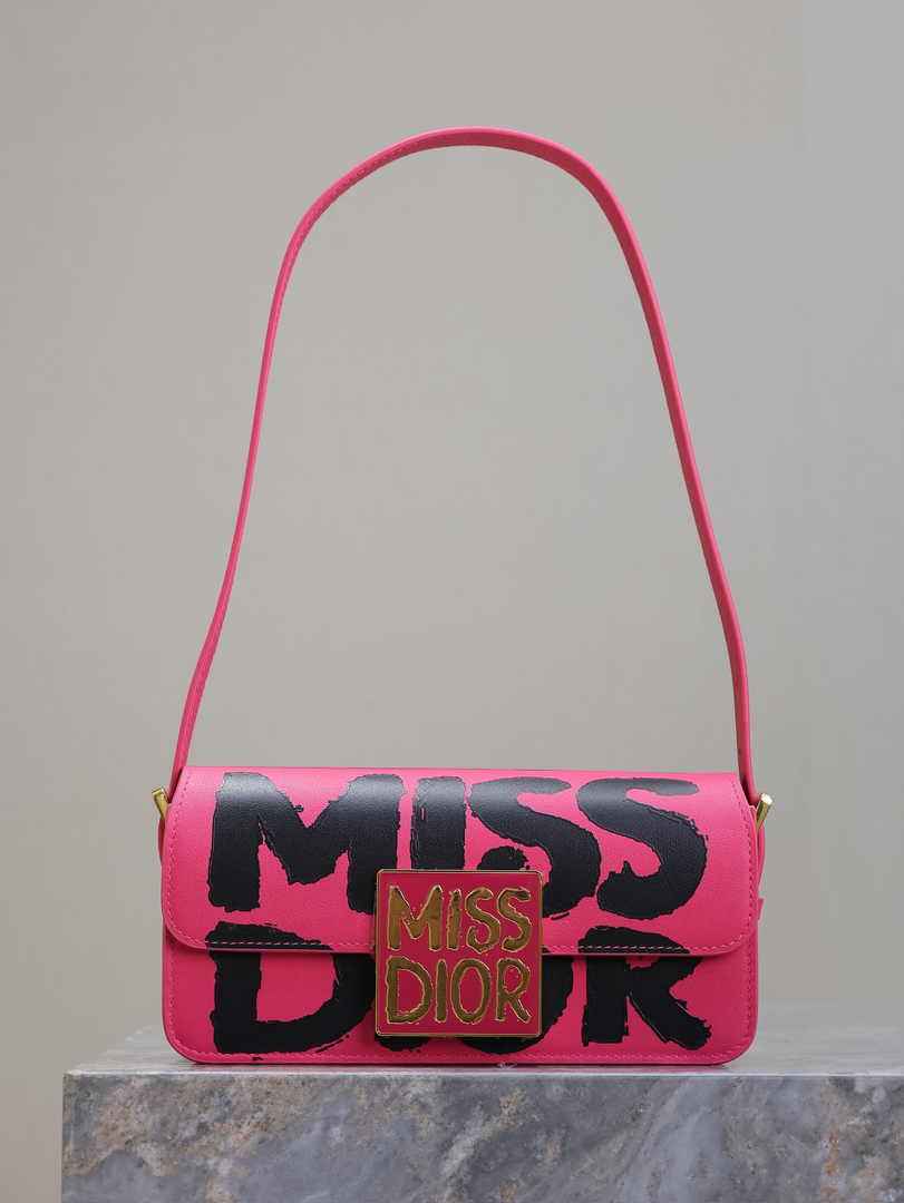 Miss Dior Flap Bag M2610 Fuchsia and Black Miss Dior Graffiti Printed Calfskin - Default Title - View 1