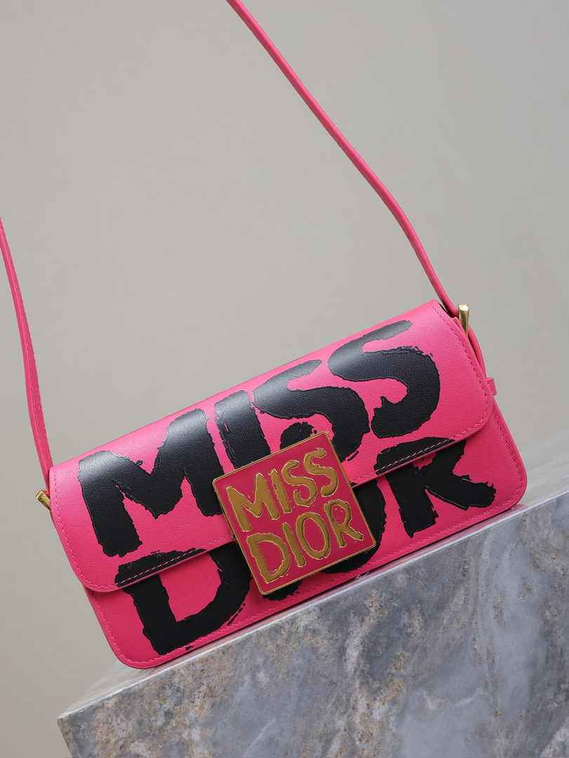Miss Dior Flap Bag M2610 Fuchsia and Black Miss Dior Graffiti Printed Calfskin - Default Title - View 2