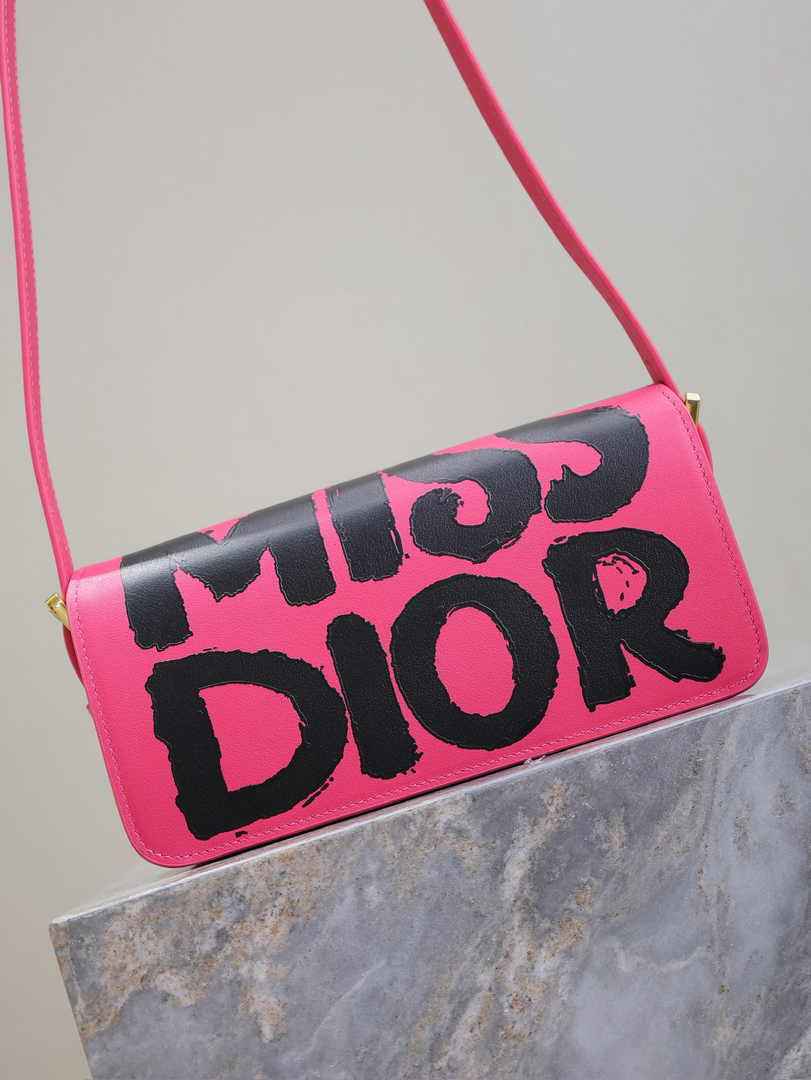 Miss Dior Flap Bag M2610 Fuchsia and Black Miss Dior Graffiti Printed Calfskin - Default Title - View 4
