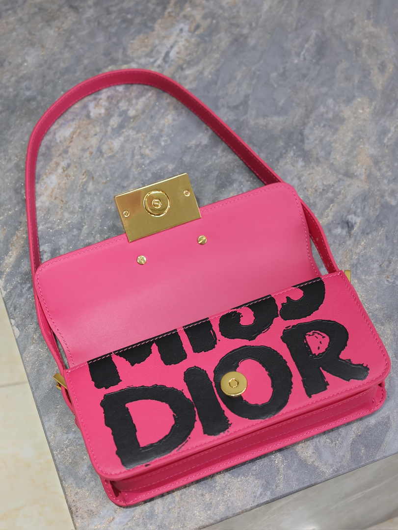 Miss Dior Flap Bag M2610 Fuchsia and Black Miss Dior Graffiti Printed Calfskin - Default Title - View 6