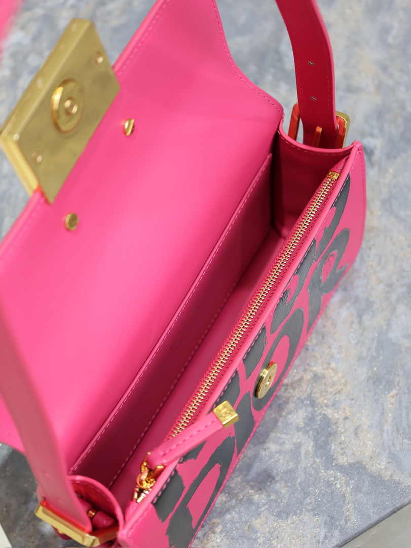 Miss Dior Flap Bag M2610 Fuchsia and Black Miss Dior Graffiti Printed Calfskin - Default Title - View 7