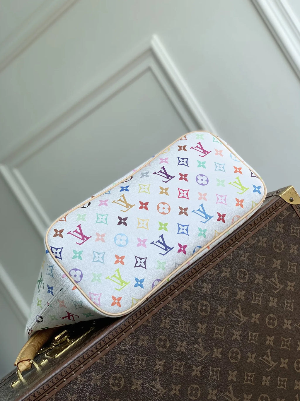 Louis Vuitton LV x TM Neverfull MM Bag, M27787 Multicolor White Coated canvas