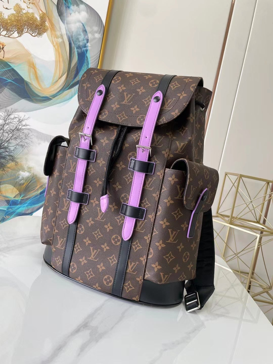 Louis Vuitton M46272 Christopher Backpack MM Monogram Canvas Purple