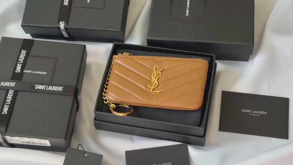 YSL cassandre matelassé key pouch IN Calfskin Leather 438386 Brown