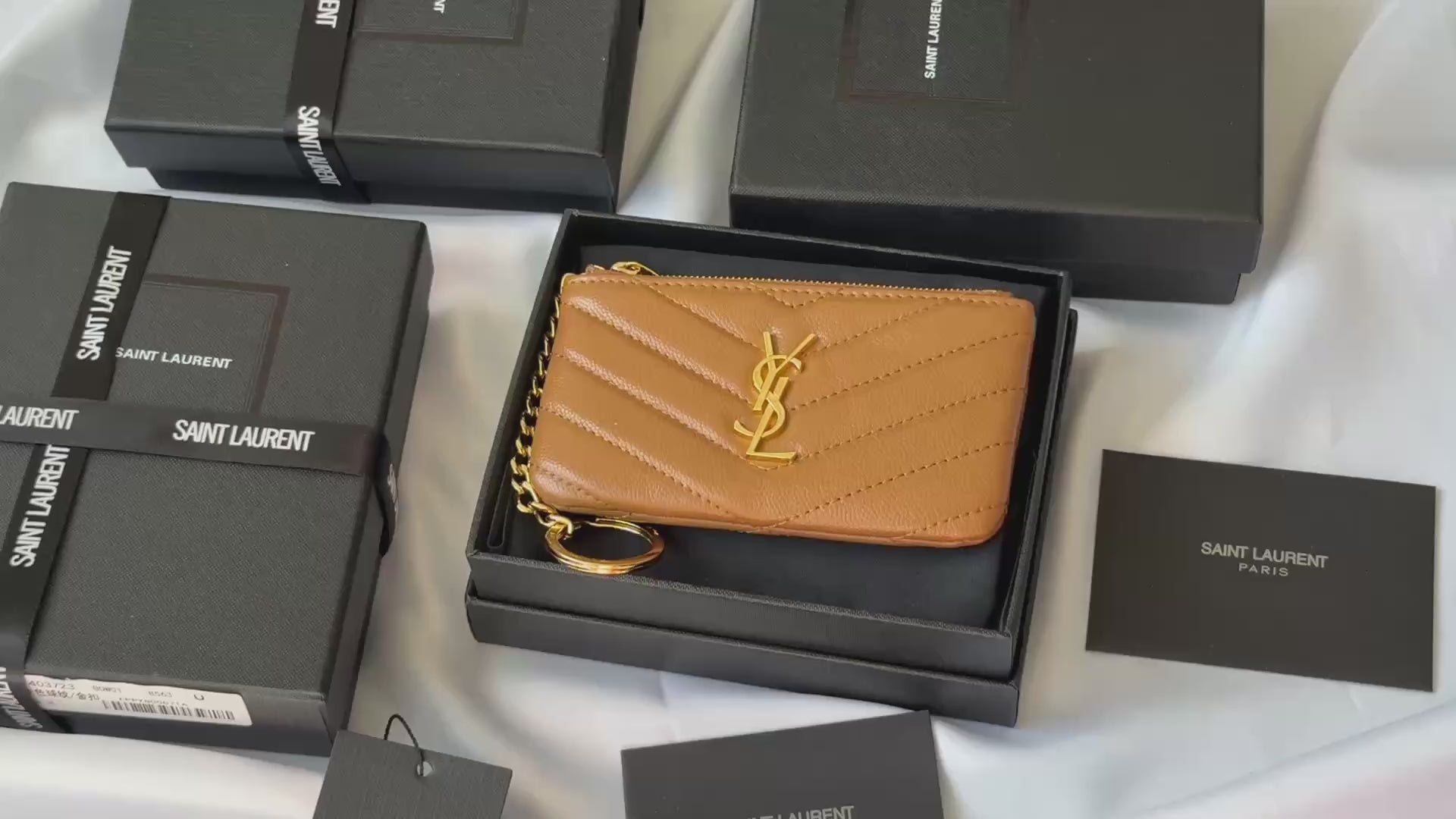YSL cassandre matelassé key pouch IN Calfskin Leather 438386 Brown