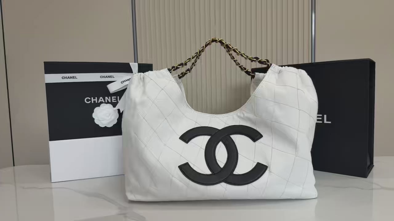 Chanel Small Tote, Denim, Calfskin & Gold Metal, AS6191 White