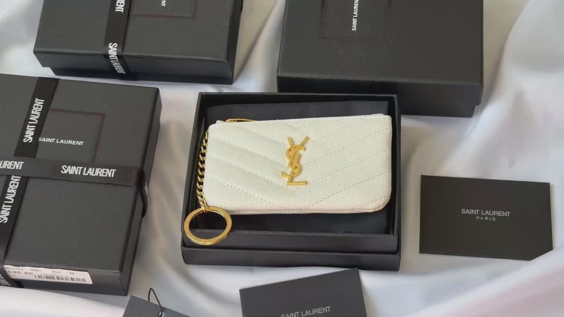 YSL cassandre matelassé key pouch IN Calfskin Leather 438386 White