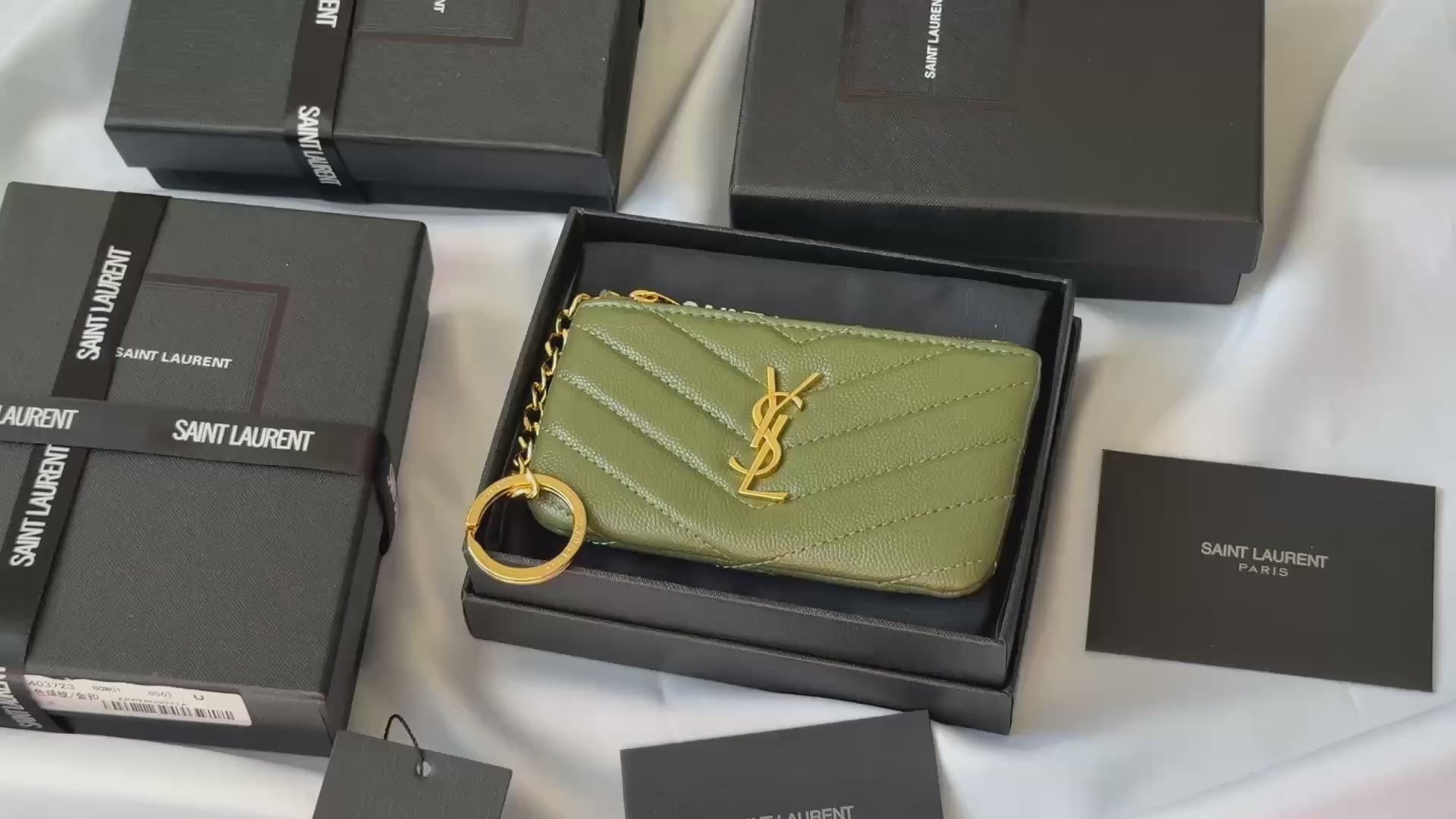 YSL cassandre matelassé key pouch IN Calfskin Leather 438386 Green
