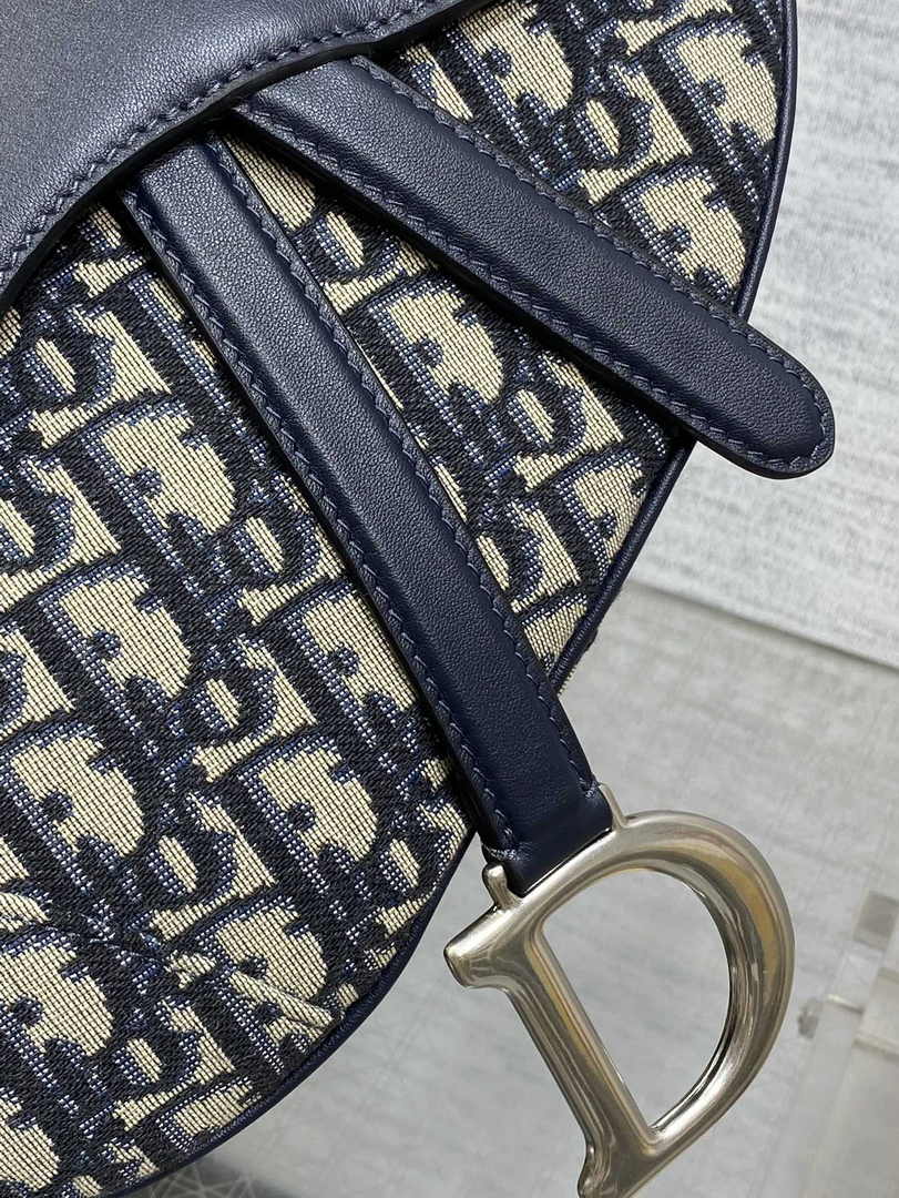 Saddle Bag with Strap M0455 Blue Dior Oblique Jacquard and Smooth Calfskin