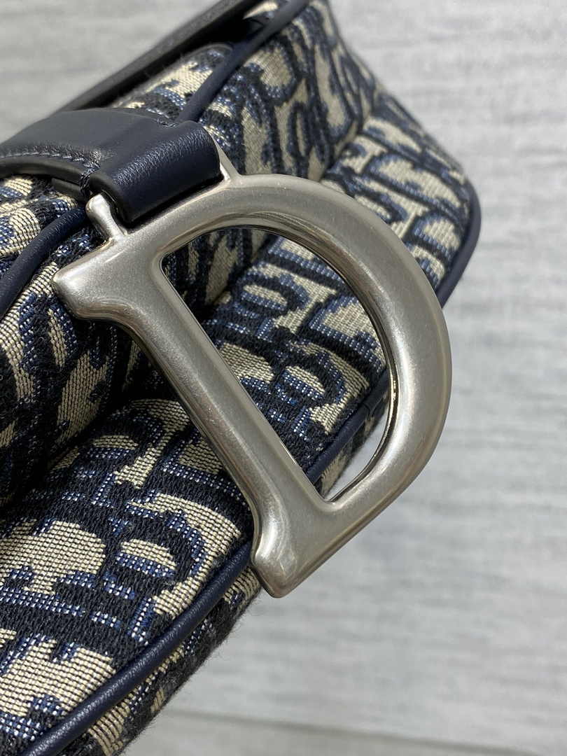 Saddle Bag with Strap M0455 Blue Dior Oblique Jacquard and Smooth Calfskin