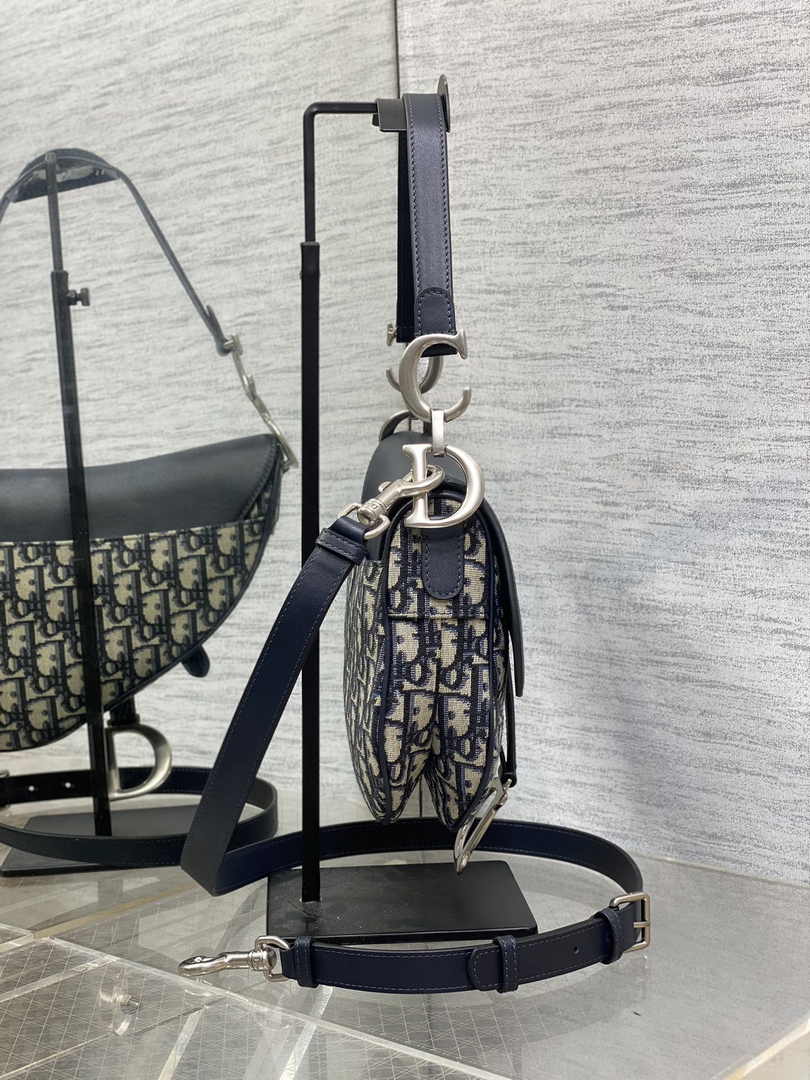 Saddle Bag with Strap M0455 Blue Dior Oblique Jacquard and Smooth Calfskin