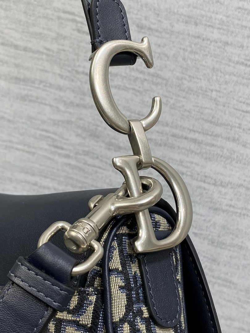 Saddle Bag with Strap M0455 Blue Dior Oblique Jacquard and Smooth Calfskin