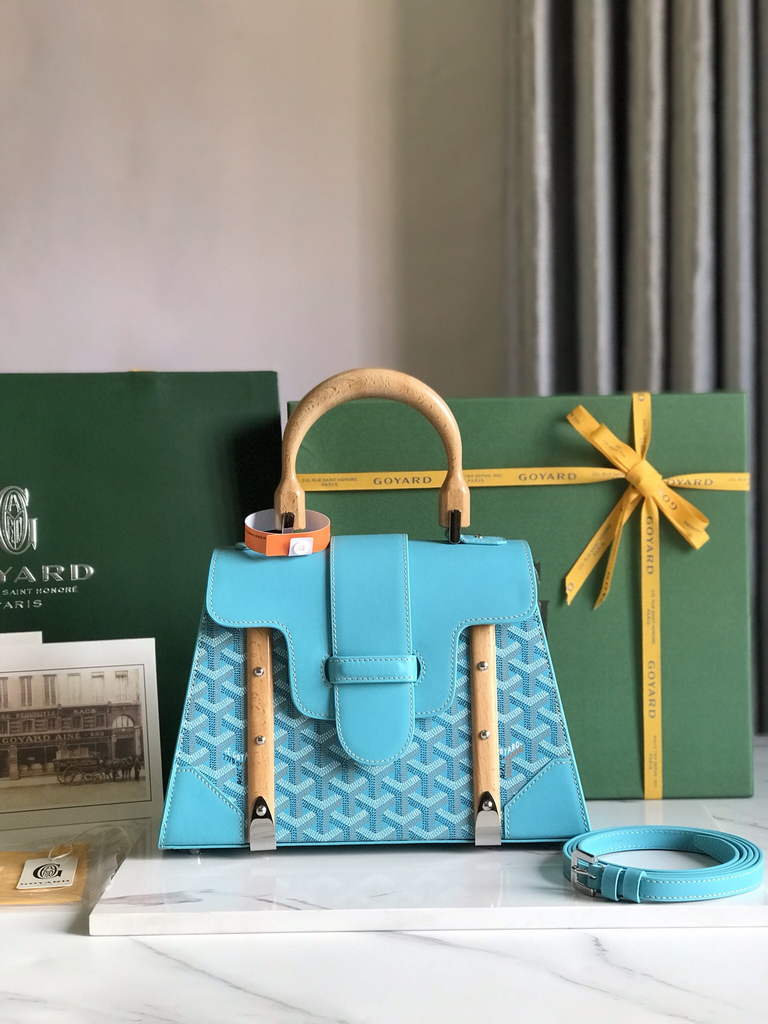 Goyard Saïgon PM Tote Bag GY020280 Light Blue Leather
