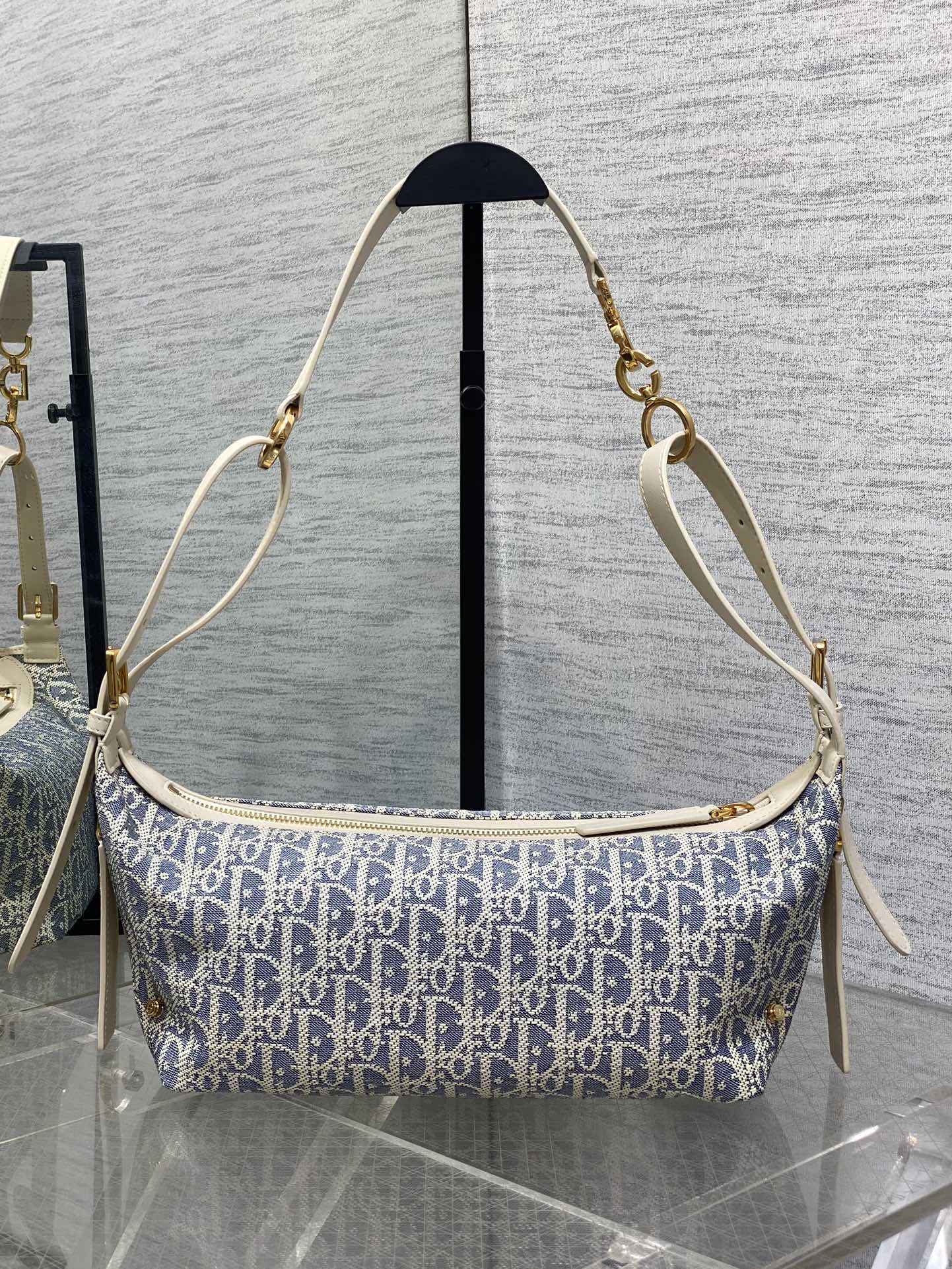 D-Journey Small Bag M2416 – Blue Oblique Chambray, Raffia & Biscuit Calfskin - Default Title - View 3