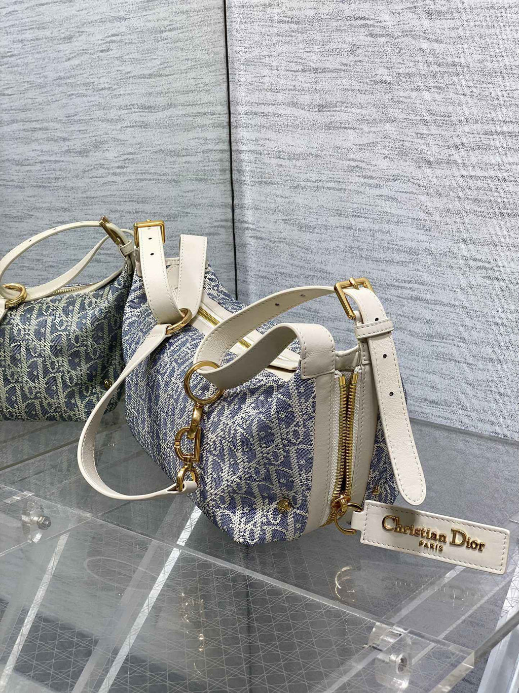 D-Journey Small Bag M2416 – Blue Oblique Chambray, Raffia & Biscuit Calfskin - Default Title - View 4
