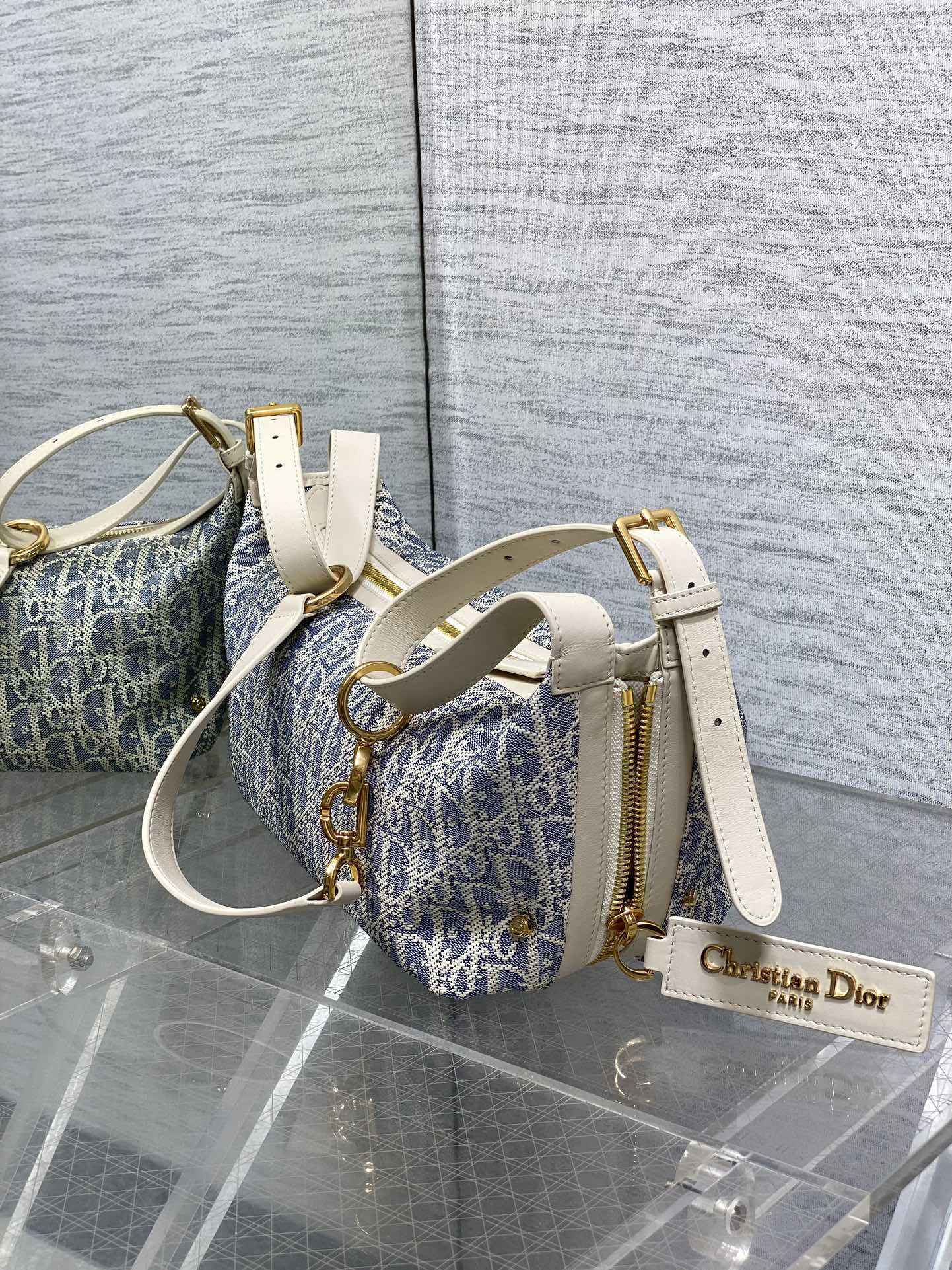 D-Journey Small Bag M2416 – Blue Oblique Chambray, Raffia & Biscuit Calfskin - Default Title - View 4